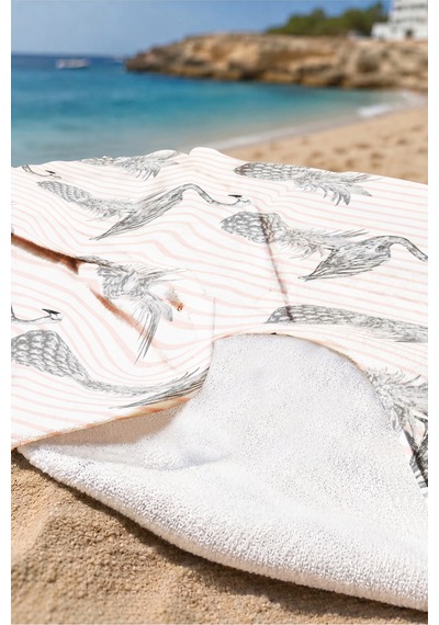 Flamingo Ananas Çizgili Plaj Havlusu - Tropikal Modern Pembe Marine Hızlı Kuruyan Mikrofiber Havlu Köpük Bahçe