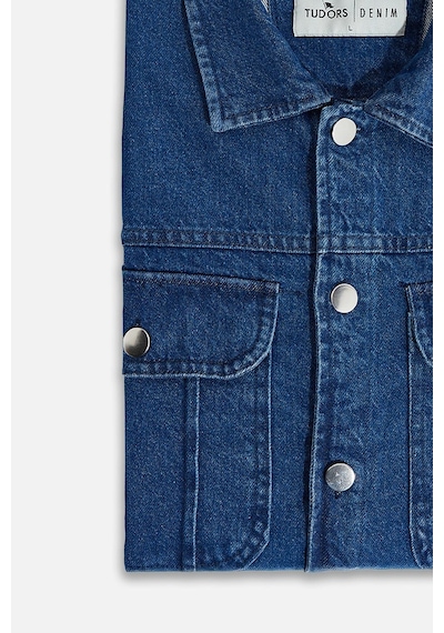 Tudors Unisex Relax Fit Rahat Kesim Denim Kot Kapaklı Çift Cepli Overshirt Ceket Tarzı Gömlek-33051 Lacivert