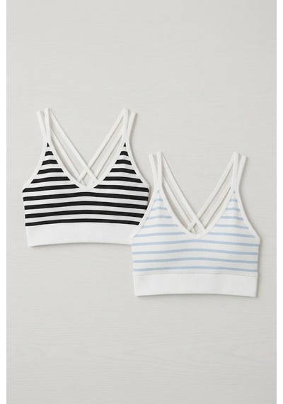 Stormwear Kadın 2'li Fitilli Kumaş Çizgili Büstiyer Crop Top Siyah/mavi Mavi - Siyah Stormwear Kadın 2'li Fitilli Kumaş Çizgili Büstiyer Crop Top Siyah/mavi Mavi - Siyah
