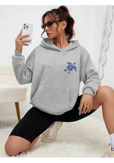 Uyguntarz Unisex The Ocean İs Calling Baskılı Tasarım Oversize Sweatshirt Gri