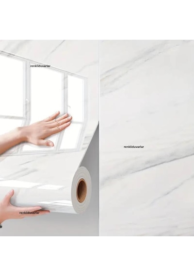 60cm X 280cm Tek Parça Rulo Shiny Beyaz Mermer Desenli Banvo Salon Wc Yapışkanlı Duvar Paneli Kağıdı
