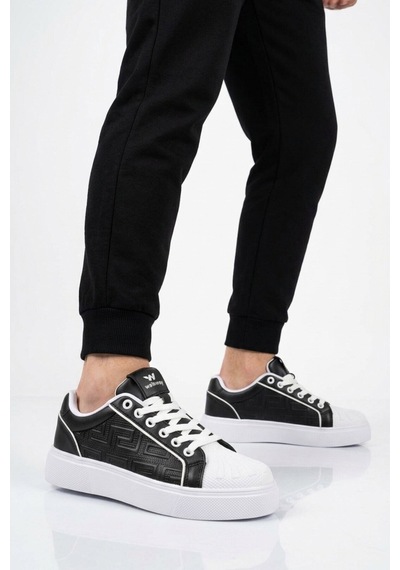 Walkway Siyah-beyaz Bağcıklı Kalın Tabanlı Rahat Şık Unisex Casual Yürüyüş Ve Spor Ayakkabı Sneaker 26201 G Siyah - Beyaz