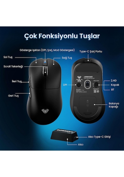 Aula Sc900 Pro Paw3395 Sensör 26000 Dpı 8000hz Kablolu Ve Kablosuz Gaming Oyuncu Mouse Siyah Evrensel Aula Sc900 Pro Paw3395 Sensör 26000 Dpı 8000hz Kablolu Ve Kablosuz Gaming Oyuncu Mouse Siyah Evrensel