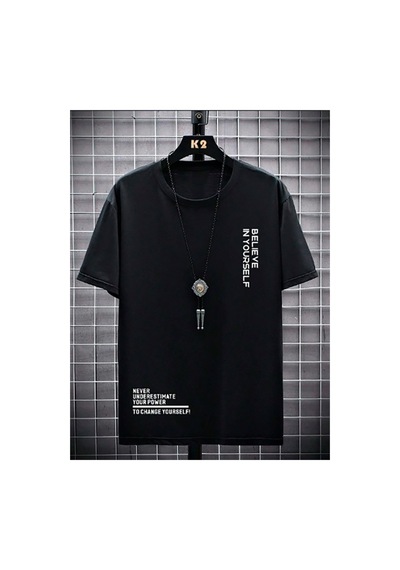 Medinenur Unisex Believe Baskılı Bisiklet Yaka Tshirt Siyah