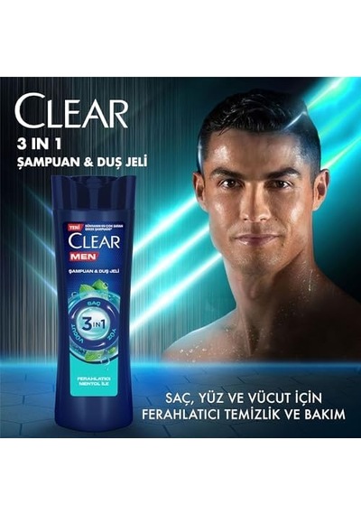 Clear Men 3 İn 1 Şampuan & Duş Jeli Ferahlatıcı Mentol Etkisi Saç Yüz Vücut İçin 350 Ml