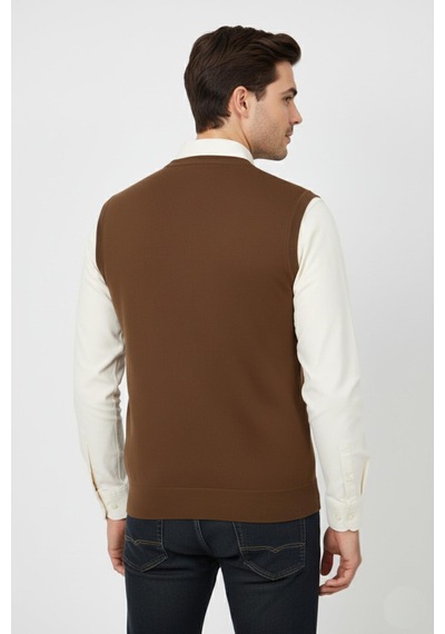 Erkek V Yaka Süveter Çelik Örgü Regular Kalıp Bgl-st04839 Taba