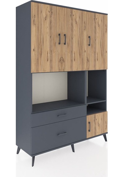 Hyperion Dolap 7 Raflı 2 Çekmeceli 4 Kapaklı 132x44x195 Antra... Antrasit