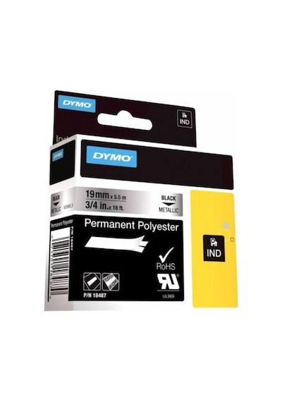Dymo Rhino Pro Sabit Polyester Şerit 19Mmx5.5M Metalikgri/Siyah