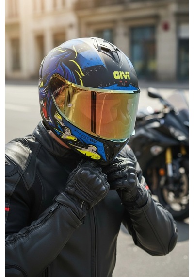 Gıvı 50.x Wıld Mat Mavi  1 Renkli 1 Şeffaf Vizörlü Motosiklet Kask Gold Vizör + Şeffaf