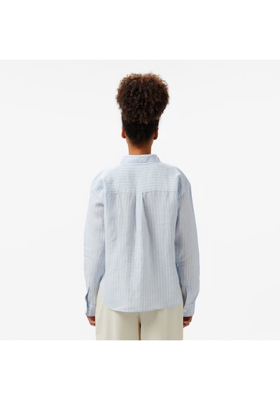 Nautica Kadın Mavi Regular Fit Keten Çizgili Gömlek Çizgili 55w081t Mavi