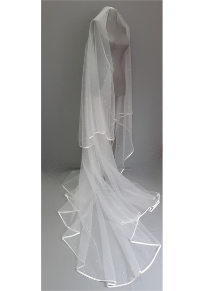 Suzanna Moda Hayal Tül 2mt 50cm Boy Incili Saten Biyeli Uzun Duvak