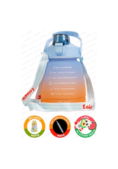 Lusca Bpa Içermez Motivasyonel Su Matarası 1,3 Lt Mavi-Turuncu
