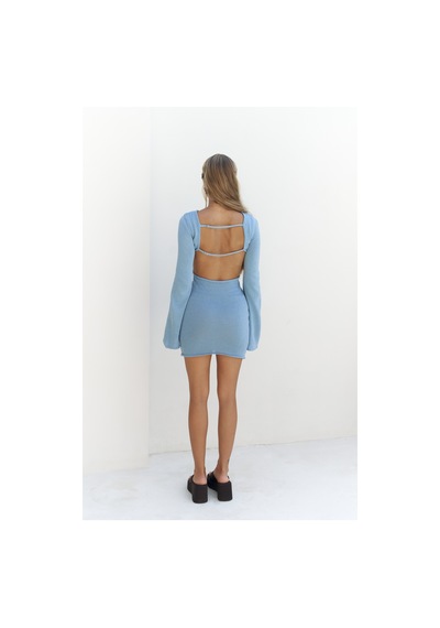 Mai Collection Mai Studios Co. Sariah Pencere Detay Mavi Triko Elbise Mavi