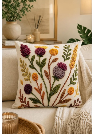 4'lü Set Çiçekli Dekoratif Kırlent Kılıfı 43x43 Cm, 3d Efektli Dijital Baskılı - Sonbahar Kırları Diğer