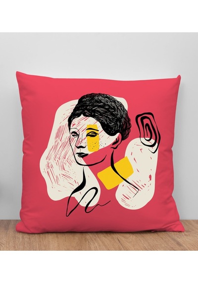 Bk Gift Modern Art Tasarımlı Kırmızı Kırlent Yastık, Arkadaşa Hediye, Ev Dekorasyonu, Ev Hediyesi-10