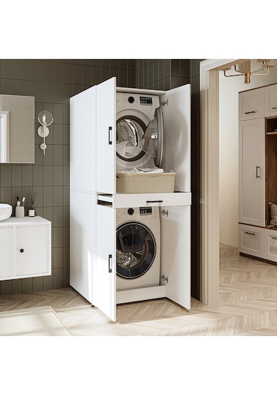 Banyo Dolabı Kapaklı Çamaşır Ve Kurutma Makinesi Dolap 70x185 Cm Mat Beyaz Banyo Dolabı Kapaklı Çamaşır Ve Kurutma Makinesi Dolap 70x185 Cm Mat Beyaz