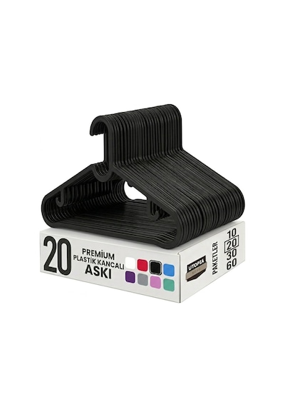 20 Adet Slim Plastik Elbise Askısı, Gardrop İçin Alan Tasarruflu Pantolon Gömlek Ceket Etek Askısı, Kıyafet Askısı, 38.5 Cm X 18 Cm 20, Siyah 4 Renk