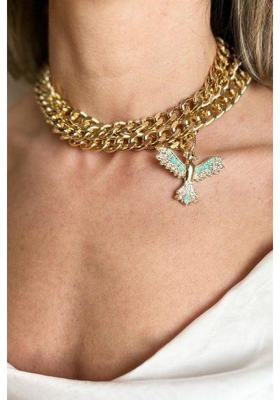 Turkuaz Anka Detaylı Choker Kolye Lila