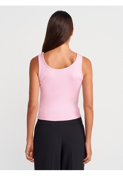 Dilvin 10748 Askılı Fitilli İnce Dokulu Triko Bluz-pembe Pembe