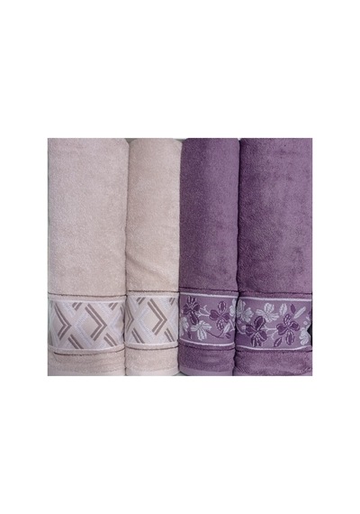 Fiore Line Bej Mürdüm Bambu Hamam Seti Bej - Mürdüm