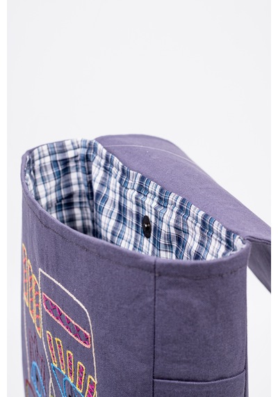 Fabric Craft Bag Sırt Çantası Pamuklu Nakışlı Figür Desen Mor