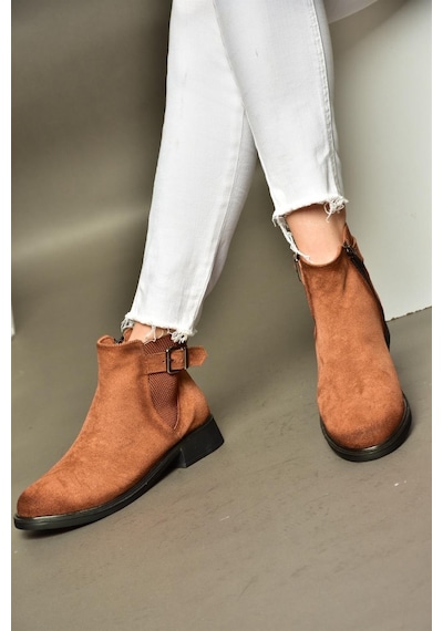 Fox Shoes R374050202 Taba Süet Alçak Tabanlı Kadın Bot Taba