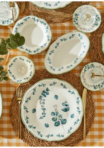 Bella Maison Ocaliptus Stoneware 52 Parça 12 Kişilik Kahvaltı Takımı Yeşil Yeşil