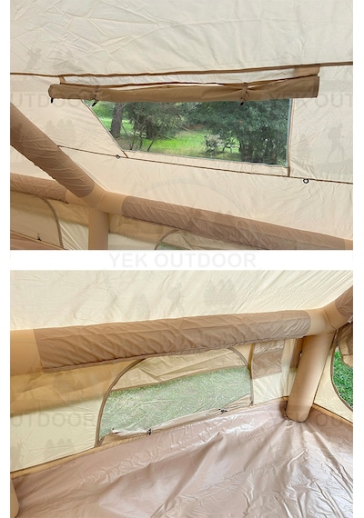 Yek Outdoor 420d Oxford 12 Kişilik 4 Mevsim Soba Çıkışlı Şişme Kamp Çadırı Pompalı, 400x300x210 Cm Krem