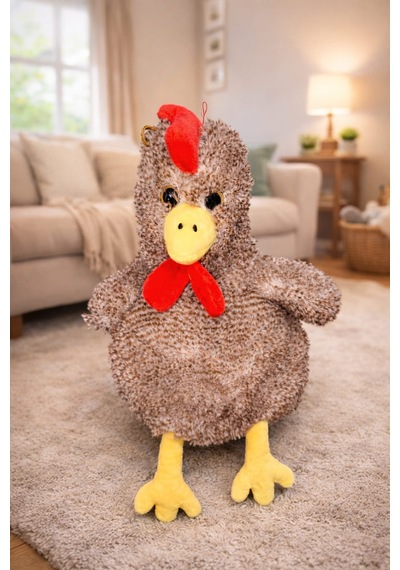 Sesli Öten Çilli Horoz Peluş 30 Cm Açık Kahverengi
