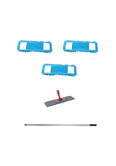 Cod-Ex Makarna Şönil Kuru Nemli Palet Tablet Mop Yedek Seti Takımı Mop 3'lü 40 CM + Mop Tutucu + Sap