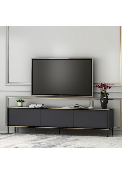 İmaj Tv Ünitesi, Tv Sehpası Traverten/gold - Antrasit Antrasit