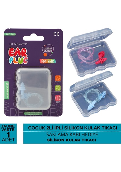 Jaune Vaste Çocuk 2li İpli Silikon Kulak Tıkacı Saklama Kabı Hediye