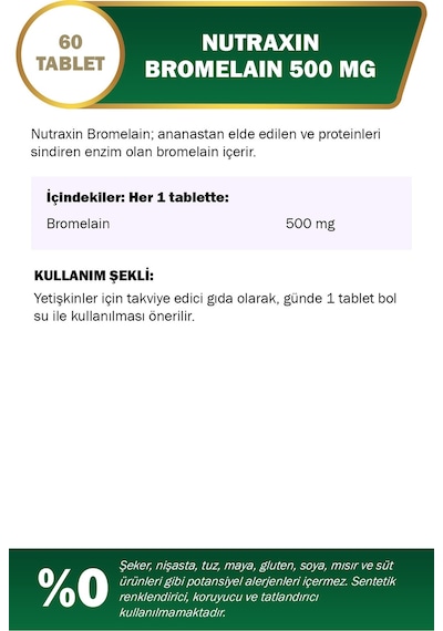 Nutraxin Bromelain 500 Mg Takviye Edici Gıda 60 Tablet