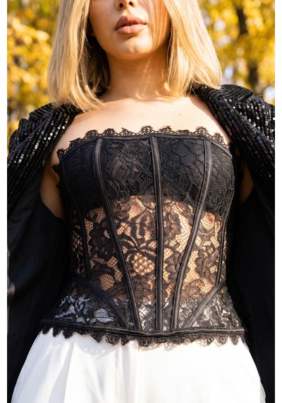 Feminen Kabarık Hacim Bel Detaylı Fermuarlı Pedli Transparan Vintage Dantel Parti Abiye Kokteyl Davet Gece Bluz Crop siyah Feminen Kabarık Hacim Bel Detaylı Fermuarlı Pedli Transparan Vintage Dantel Parti Abiye Kokteyl Davet Gece Bluz Crop siyah