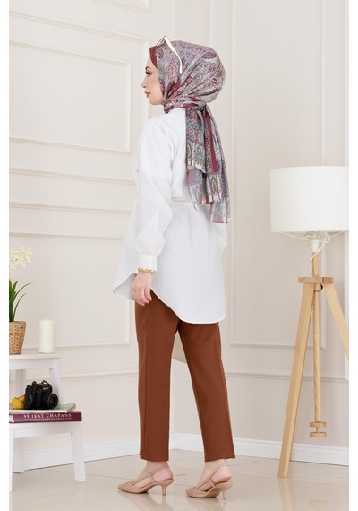 Sevitli Monako Yaka Taşlı Tunik-beyaz-4966 Beyaz