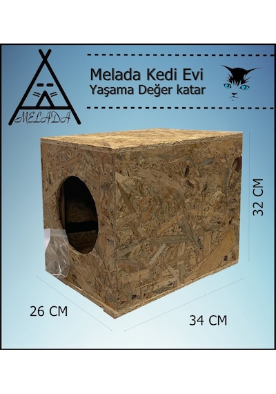 Melada Kedi Evi Dış Ortam Uygun Ahşap Kedi Evi Osb 34x32x26 Cm