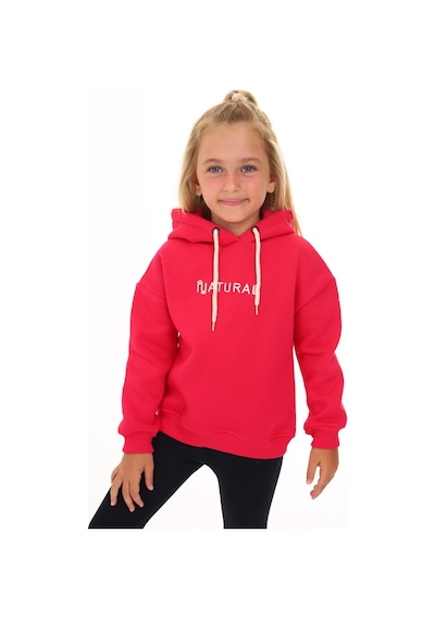 Toontoy Kız Çocuk Kapüşonlu Natural Nakışlı Sweatshirt Koyu Fuşya