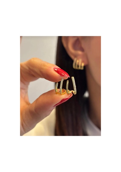 Lunarie Altın Zirkon Üçlü Çizgi Ear Cuff Küpe