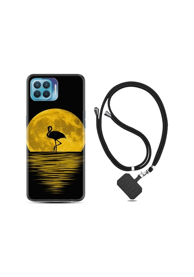 Oppo Reno 4 Lite Kılıf Boyun Askılı Ay Ve Flamingo 1775