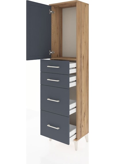 Arges Dolap Tek Raflı 4 Çekmeceli Tek Kapaklı 44x30x182 Çam-a... Çam