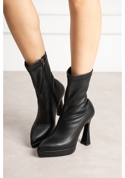 Dabab Shoes Talya Kadın Siyah Streç Cilt Sivri Burun Fermuarlı Platform 11 Cm Kalın Topuklu Bot Bootie Dabab Shoes Talya Kadın Siyah Streç Cilt Sivri Burun Fermuarlı Platform 11 Cm Kalın Topuklu Bot Bootie