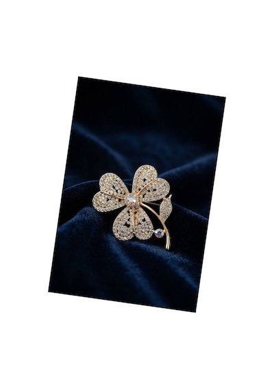Gold Renk Zirkon Taşlı Yonca Model Broş Tj-br498 Evimdeyokyok