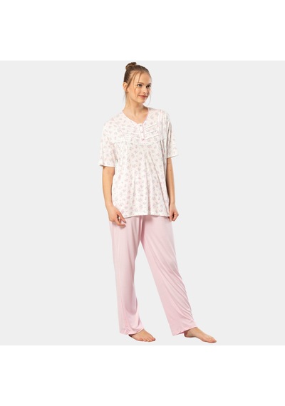 Türen Empirme Patlı Battal Kısa Kollu Pijama Takım 3369/pembe 001