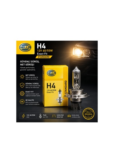 H4 12v 60/55w Halojen Uzun Kısa Far Ampulü  Tekli