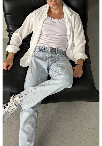 Erkek Baggy Jean Pantolon Mavi