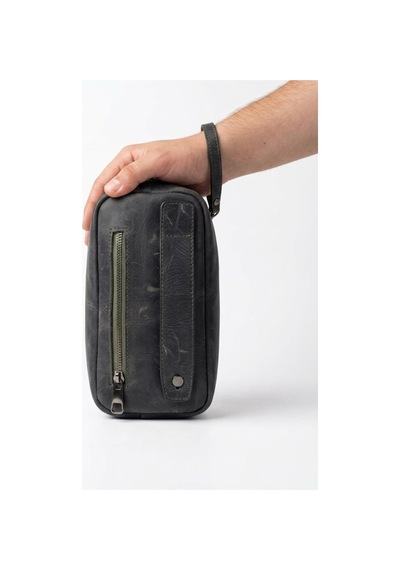 Levano Leather Hakiki Dana Derisi Erkek El Çantası Bilek Askılı El Geçmeli Portföy Organizer Çanta 22x12 Cm Antrasit