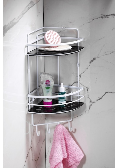 Sas Haus Yapışkanlı Paslanmaz Kristal Raf Banyo Düzenleyici Şampuanlık Çsb Beyaz