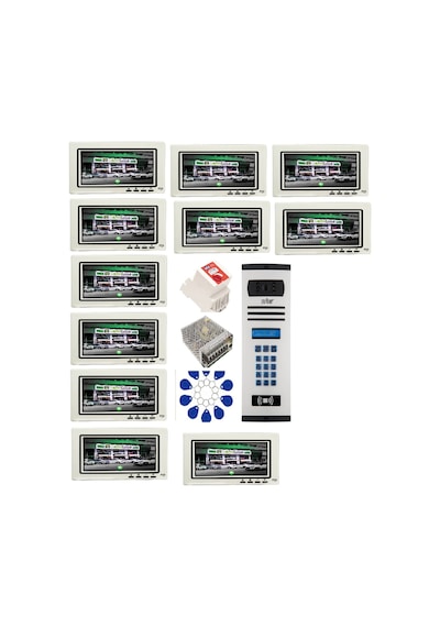 11 Daire Nts 2015-b 7'' Görüntülü Diafon Beyaz-8004 Tuş Takımlı Şifreli+geçişli Zil Panelli Set