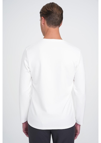 Efor Comfort Fit Bisiklet Yaka Uzun Kol Casual Ekru Tişört Ts 892 Ekru