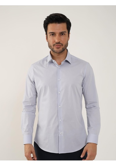 Dufy Açık Gri Erkek Slim Fit Düz Klasik Yaka Uzun Kol Gömlek - 88364 Açık Gri